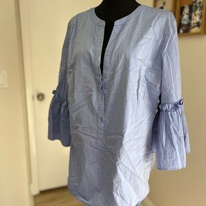 New York & Company Light Blue Blouse with Button Detail